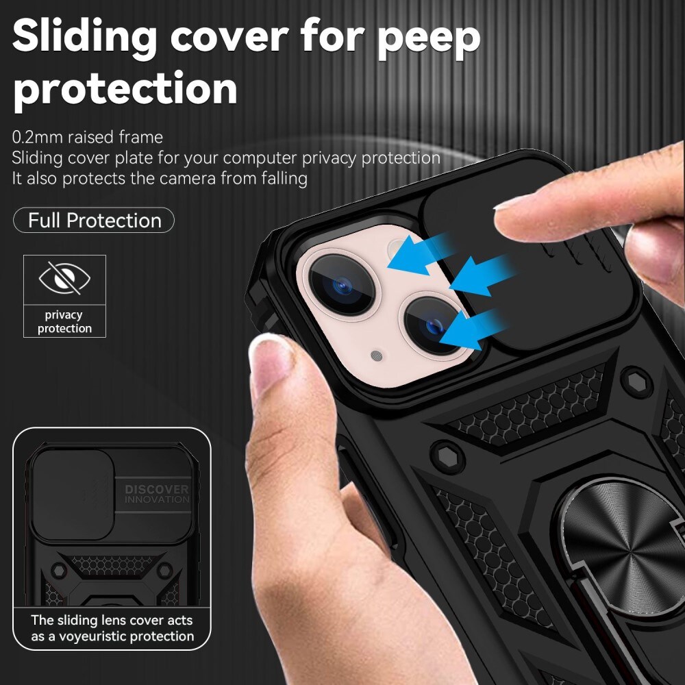 iPhone 13 Cover med kamerabeskyttelse & fingerring, Sort