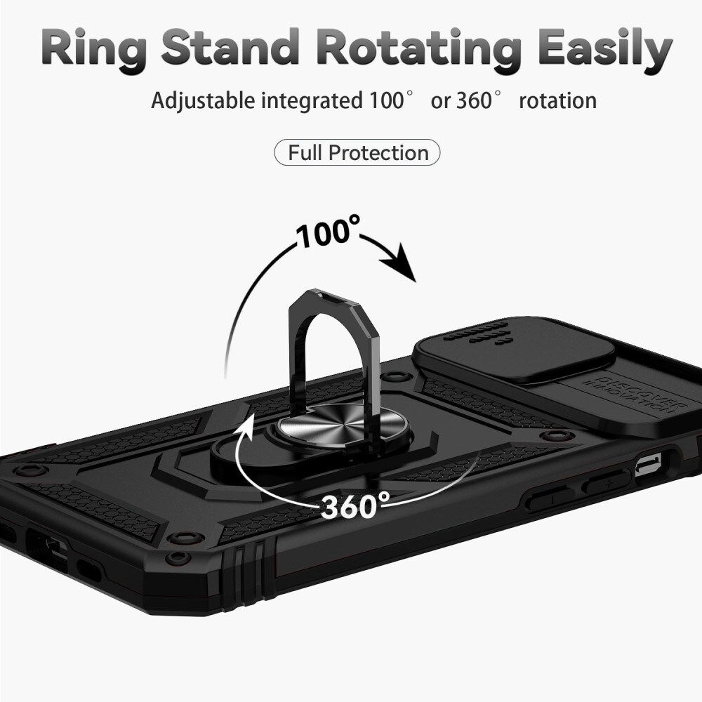 iPhone 14 Cover med kamerabeskyttelse & fingerring, Sort