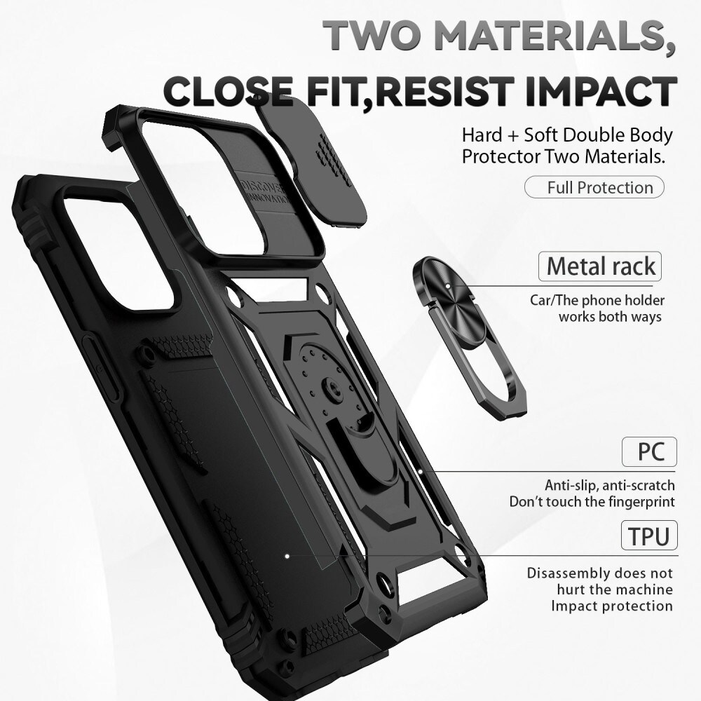 iPhone 14 Pro Cover med kamerabeskyttelse & fingerring, Sort