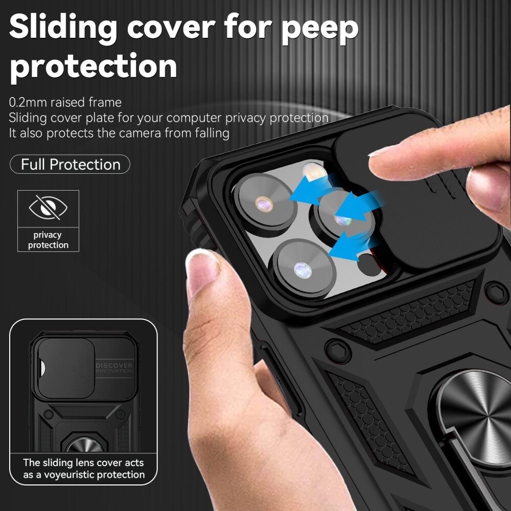 iPhone 14 Pro Cover med kamerabeskyttelse & fingerring, Sort