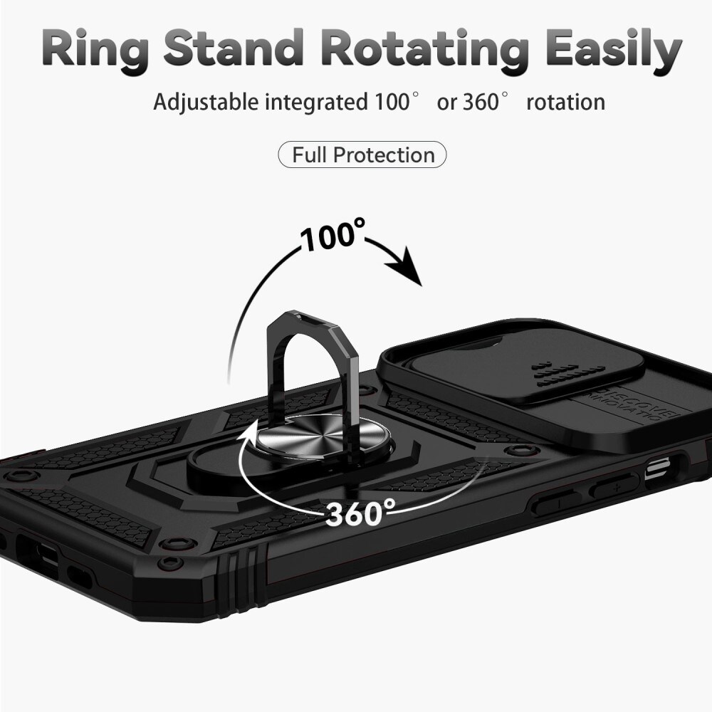 iPhone 14 Pro Cover med kamerabeskyttelse & fingerring, Sort