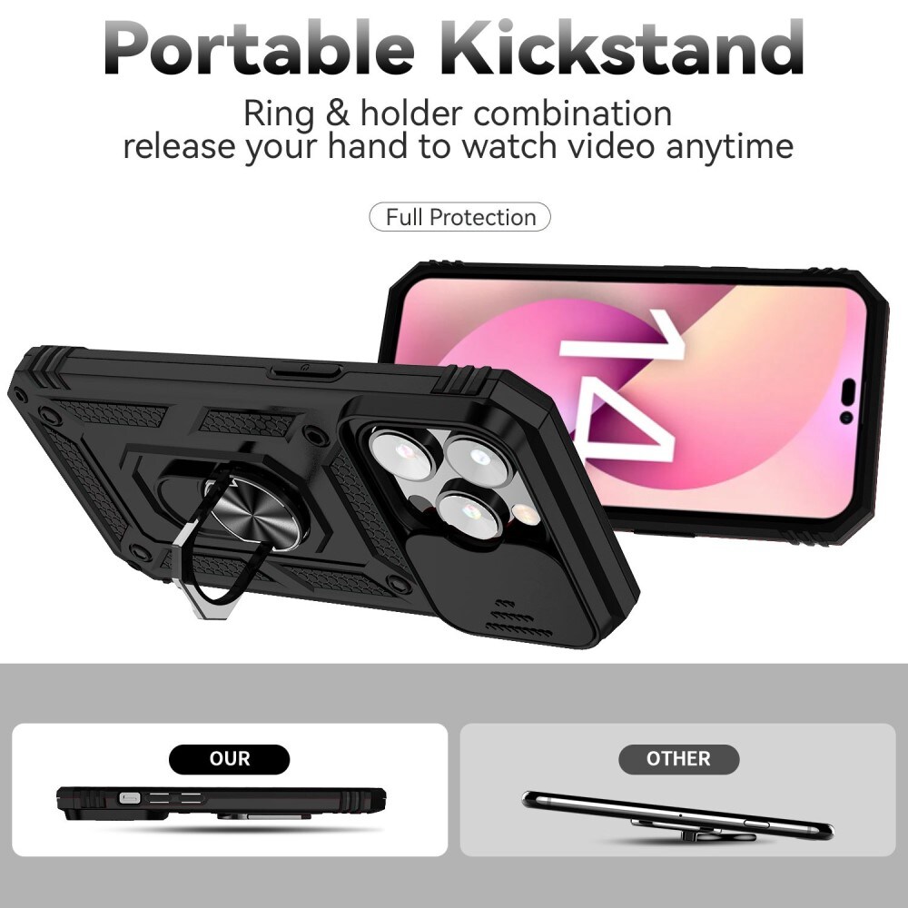 iPhone 14 Pro Cover med kamerabeskyttelse & fingerring, Sort