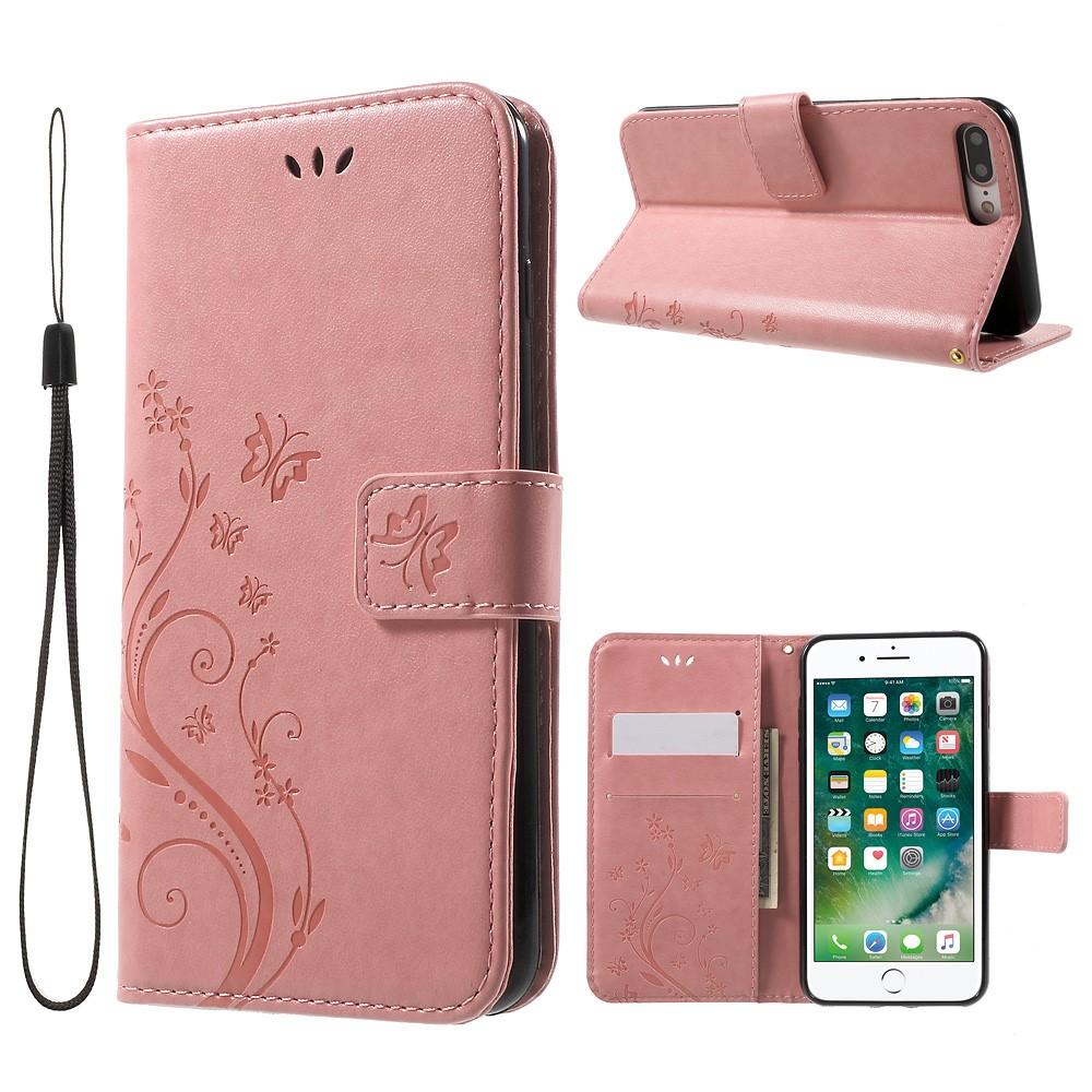 iPhone 7 Plus/iPhone 8 Plus Mobiletui med sommerfugle, Lyserød