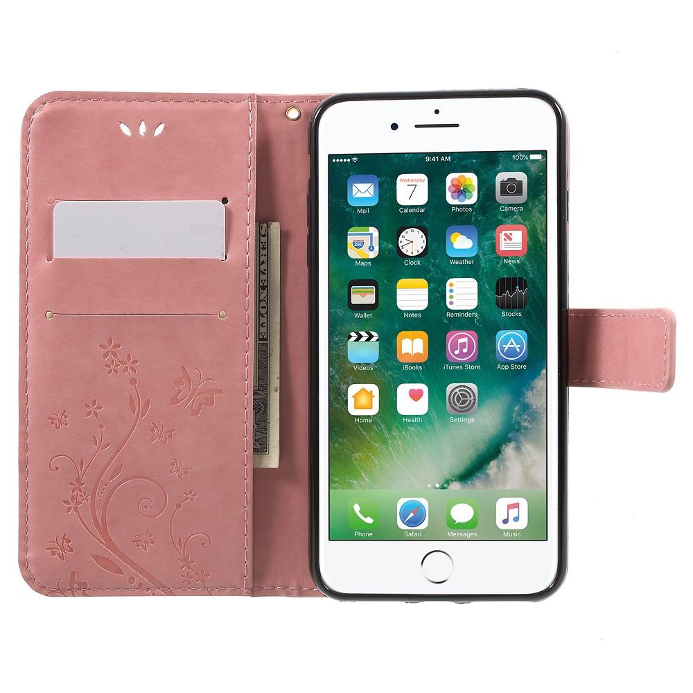 iPhone 7 Plus/iPhone 8 Plus Mobiletui med sommerfugle, Lyserød