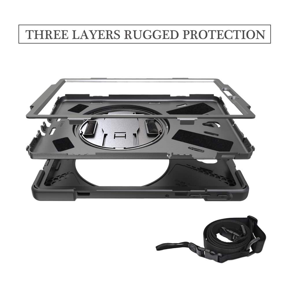 Samsung Galaxy Tab S4 Robust hybridskal med skulderrem Sort