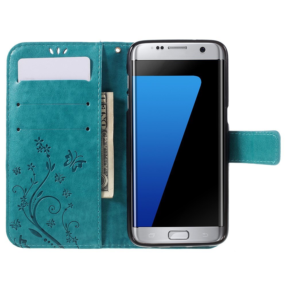 Samsung Galaxy S7 Edge Mobiletui med sommerfugle, Blå