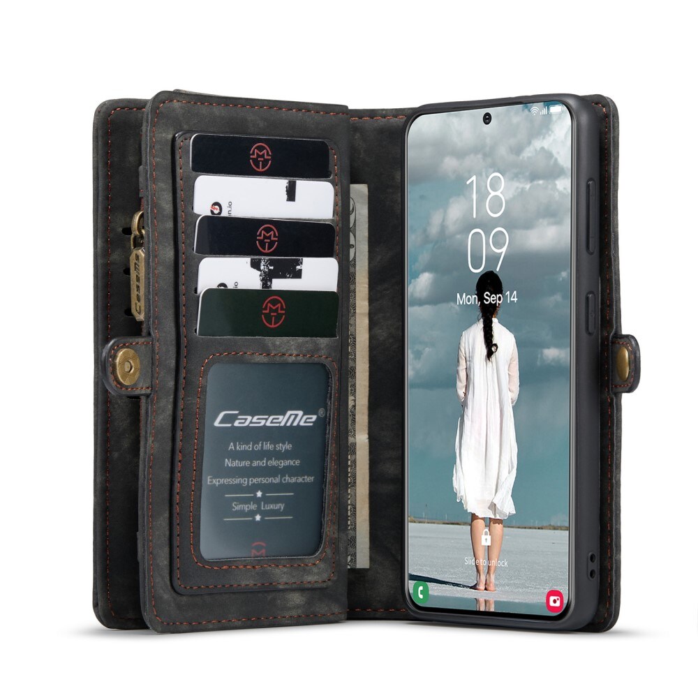 Samsung Galaxy S21 FE Rummeligt pungetui med mange kortholdere, Grå