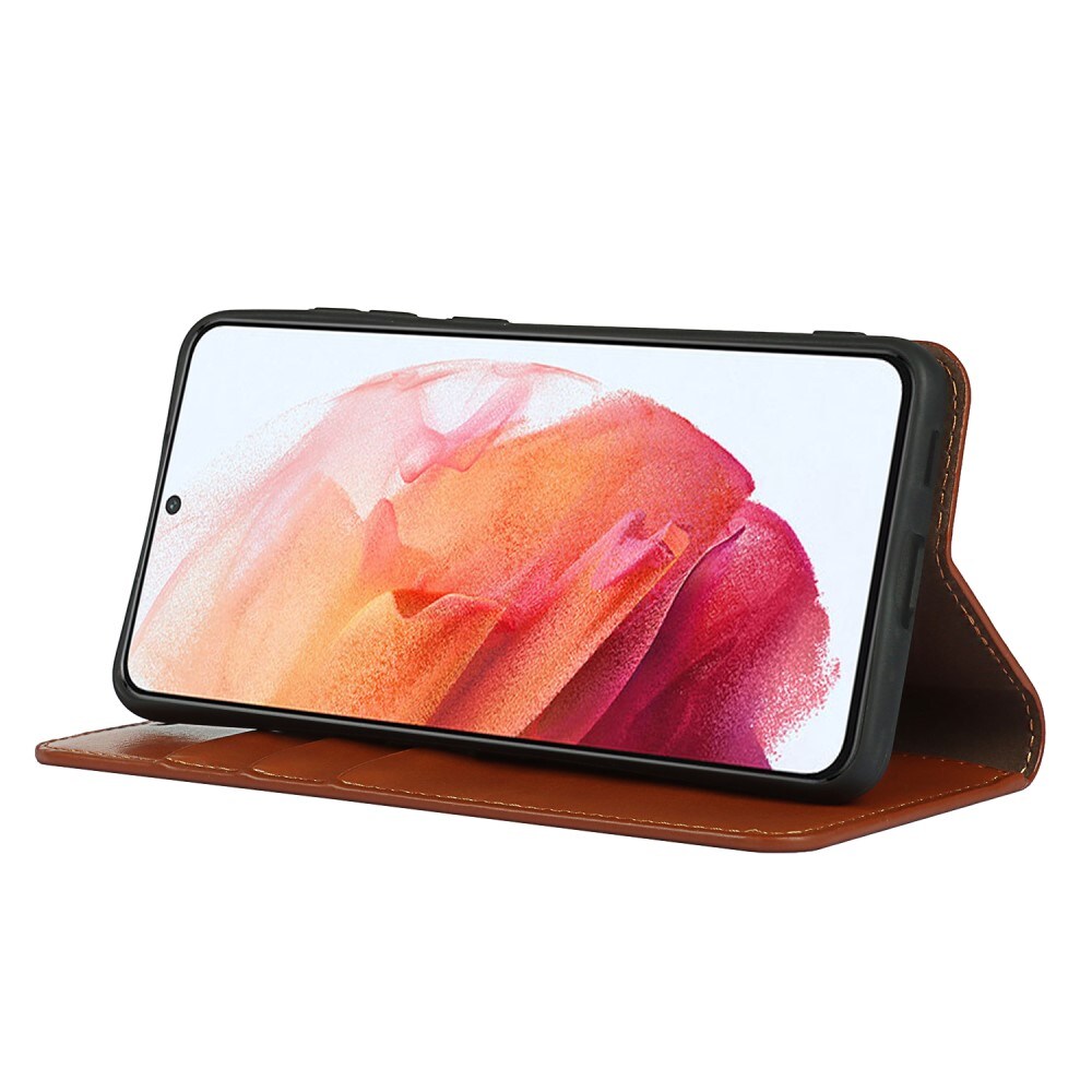 Samsung Galaxy S21 FE Smidigt mobiletui i ægte læder, Brun