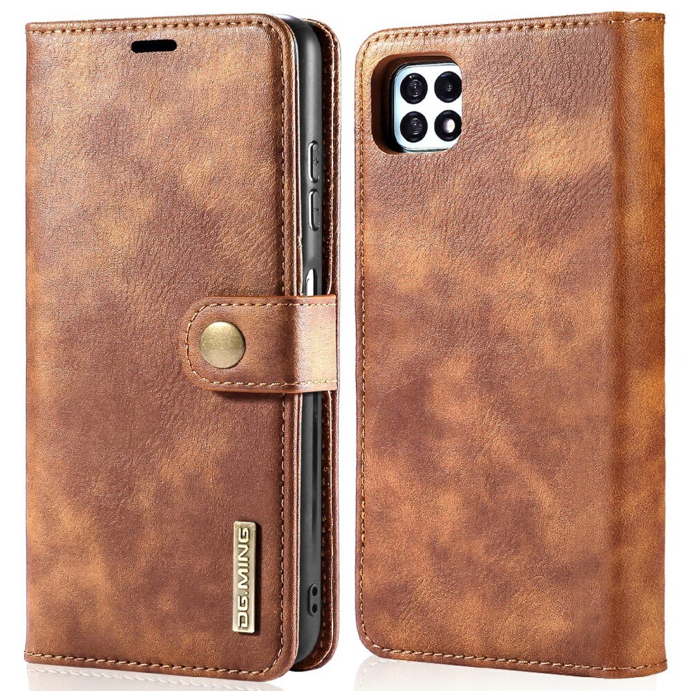 Samsung Galaxy A22 5G Pungetui med aftageligt cover, Cognac