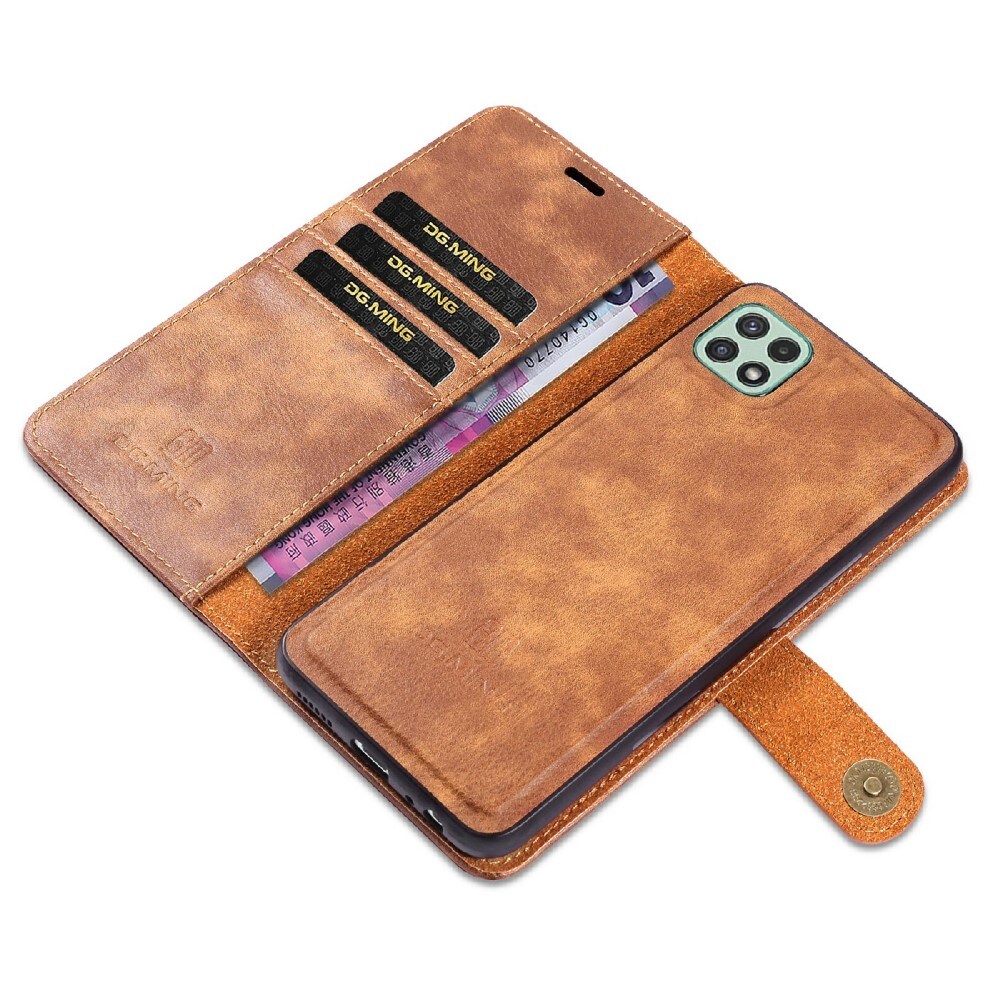 Samsung Galaxy A22 5G Pungetui med aftageligt cover, Cognac