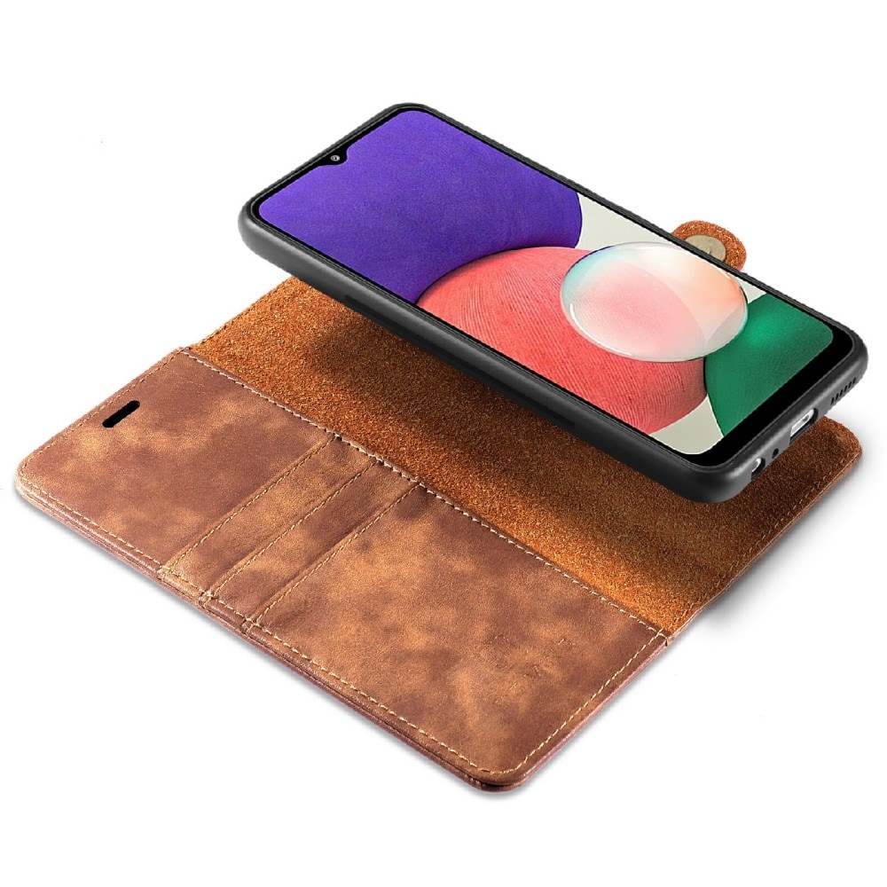 Samsung Galaxy A22 5G Pungetui med aftageligt cover, Cognac