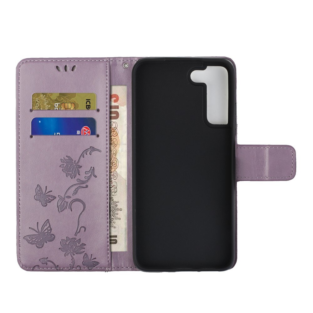 Samsung Galaxy S22 Mobiletui med sommerfugle, Lilla