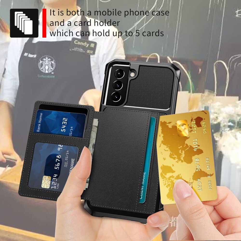 Samsung Galaxy S22 Stødsikkert mobilcover med pung, Sort