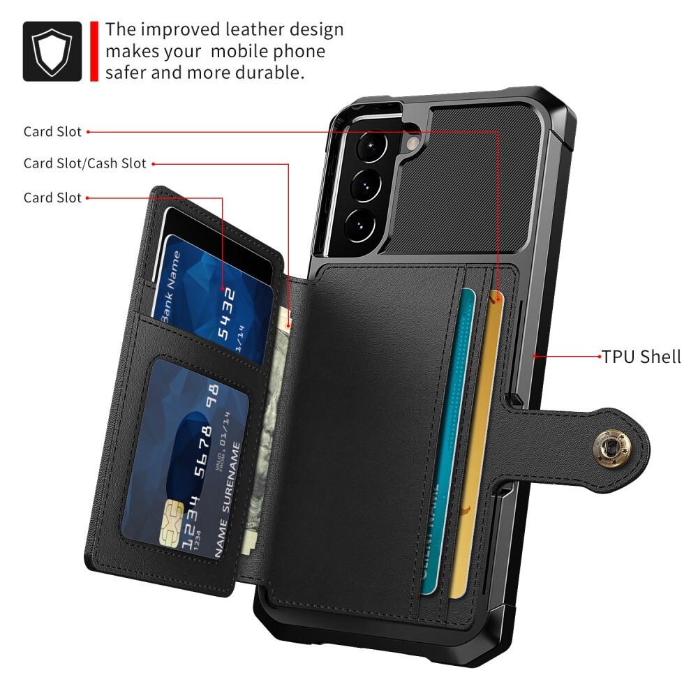 Samsung Galaxy S22 Stødsikkert mobilcover med pung, Sort
