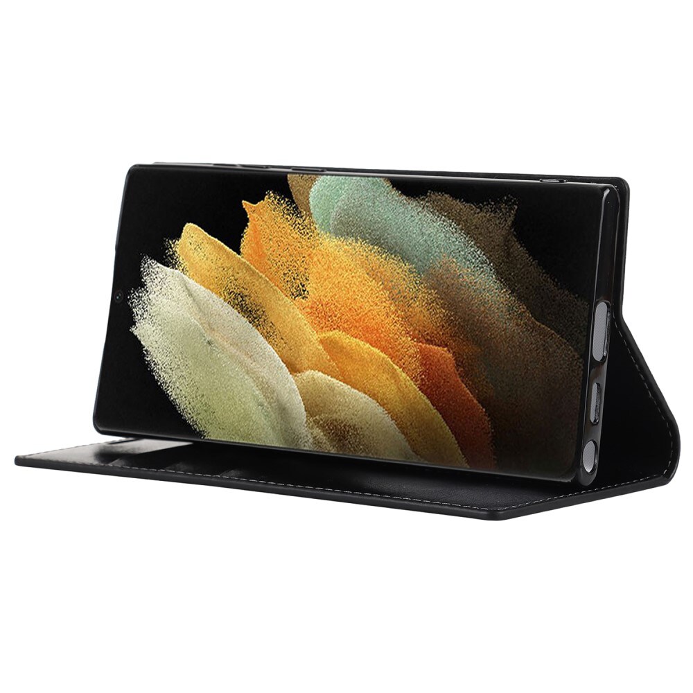 Samsung Galaxy S22 Ultra Smidigt mobiletui i ægte læder, Sort