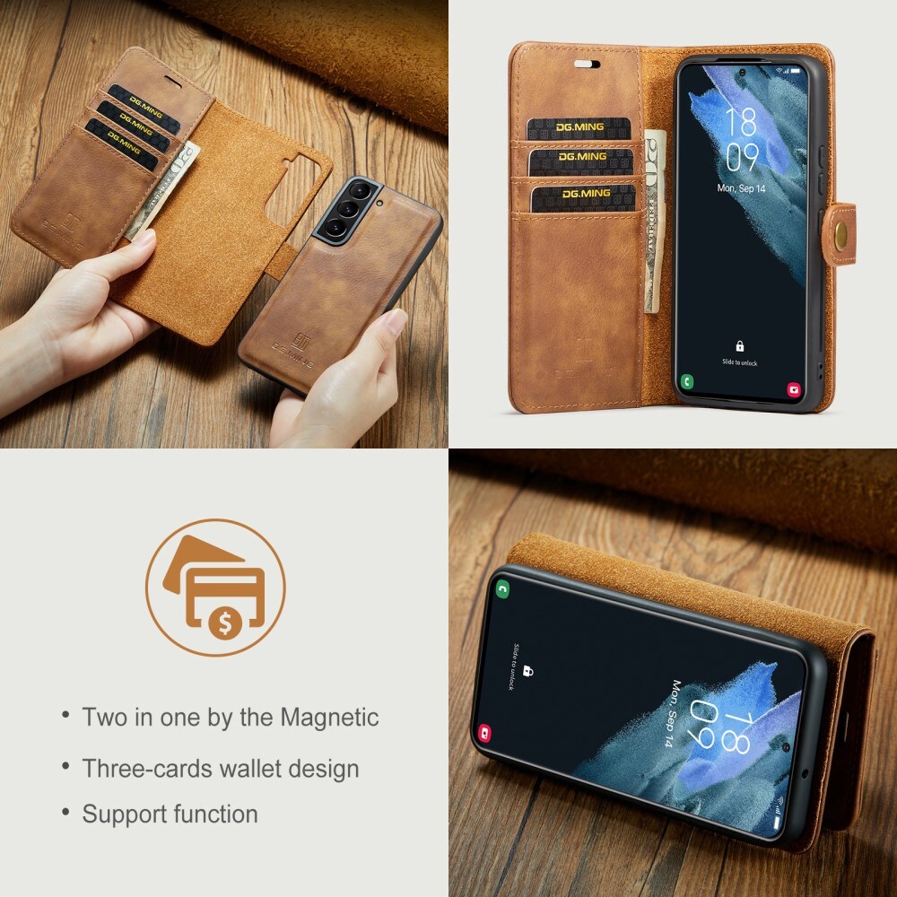 Samsung Galaxy S22 Plus Pungetui med aftageligt cover, Cognac