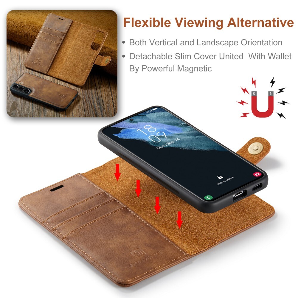 Samsung Galaxy S22 Plus Pungetui med aftageligt cover, Cognac