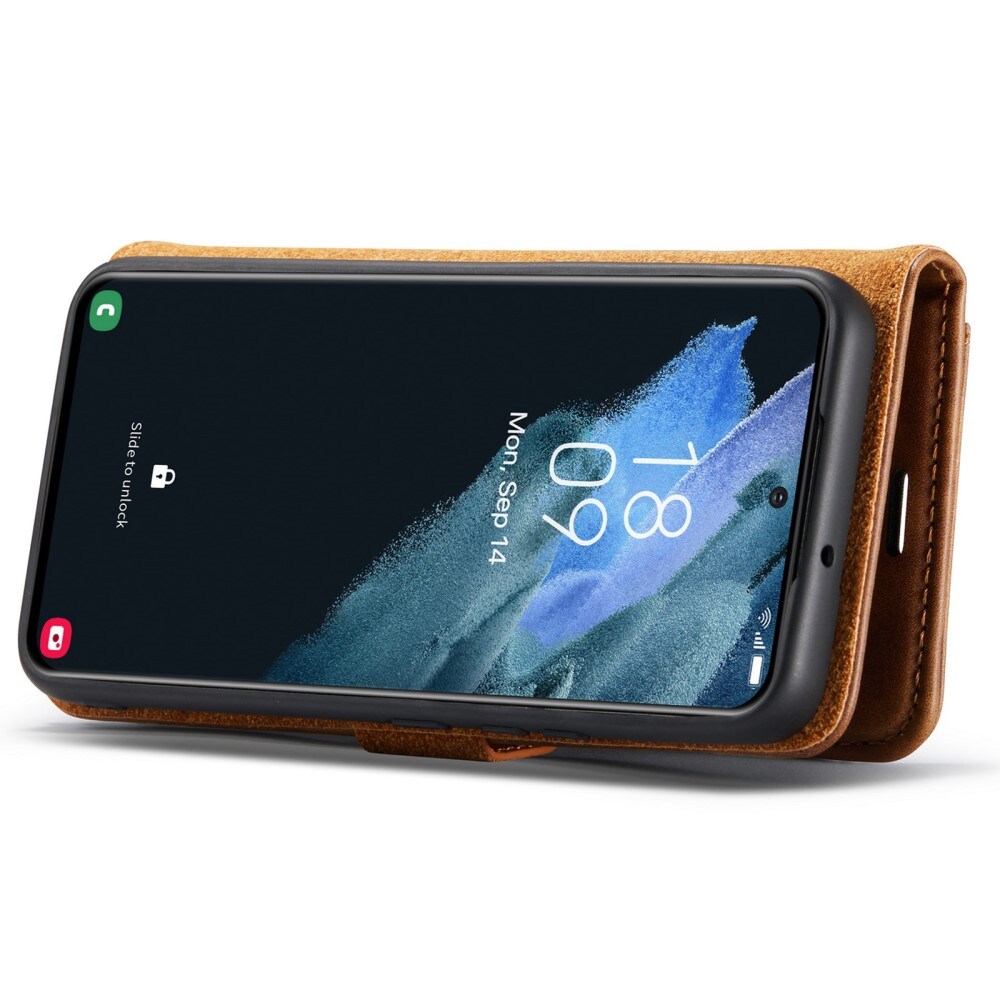 Samsung Galaxy S22 Pungetui med aftageligt cover, Cognac