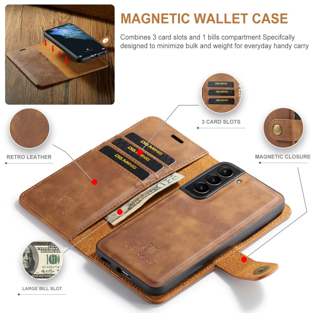 Samsung Galaxy S22 Pungetui med aftageligt cover, Cognac