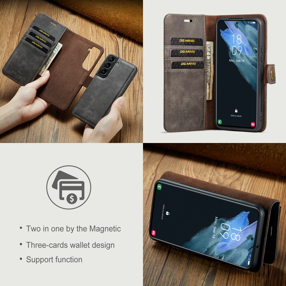 Samsung Galaxy S22 Pungetui med aftageligt cover, Brown