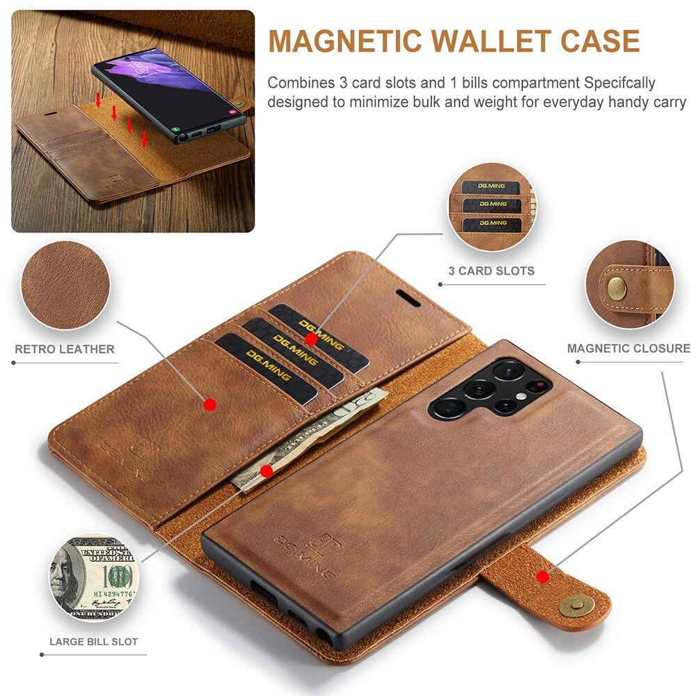 Samsung Galaxy S22 Ultra Pungetui med aftageligt cover, Cognac
