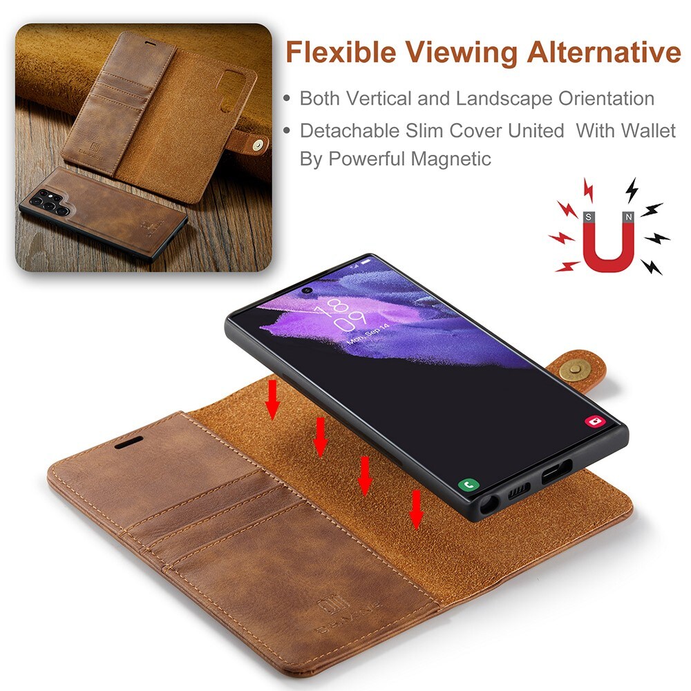 Samsung Galaxy S22 Ultra Pungetui med aftageligt cover, Cognac