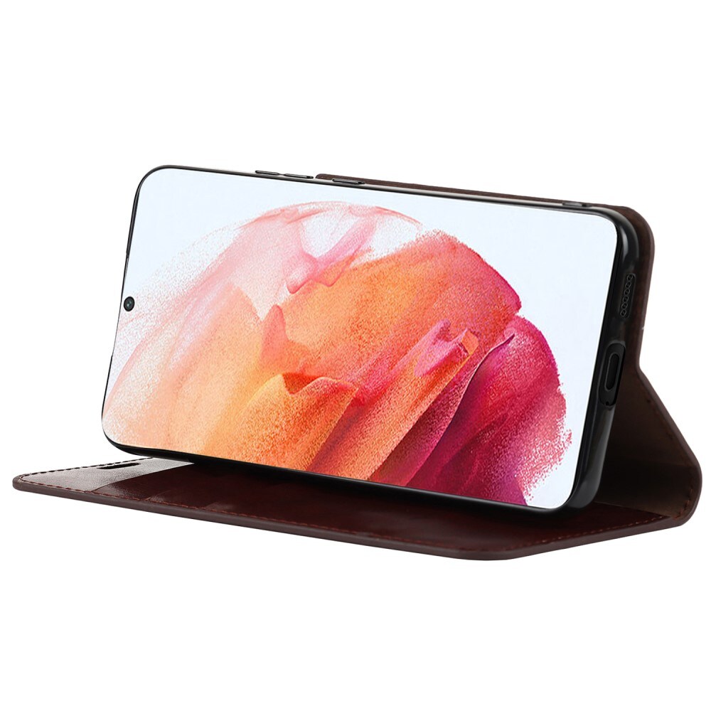 Samsung Galaxy S22 Smidigt mobiletui i ægte læder, Mørkebrun