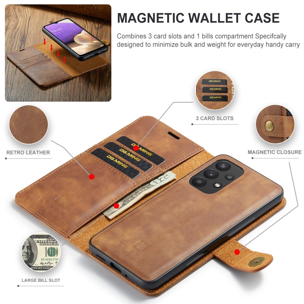 Samsung Galaxy A33 Pungetui med aftageligt cover, Cognac