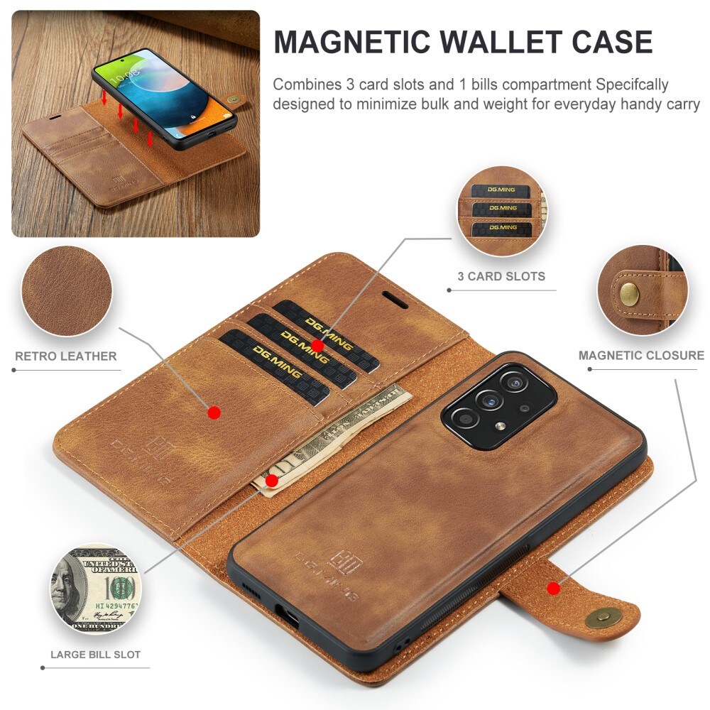 Samsung Galaxy A53 Pungetui med aftageligt cover, Cognac