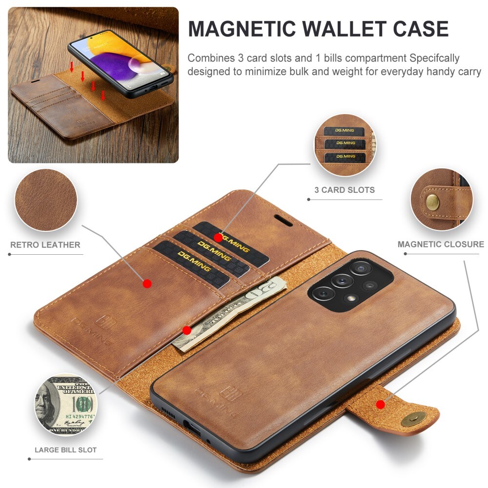 Samsung Galaxy A73 5G Pungetui med aftageligt cover, Cognac
