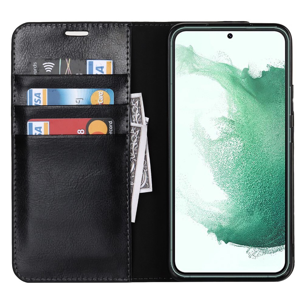 Samsung Galaxy S22 Plus Smidigt mobiletui i ægte læder, Sort