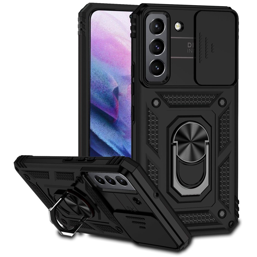 Samsung Galaxy S22 Cover med kamerabeskyttelse & fingerring, Sort
