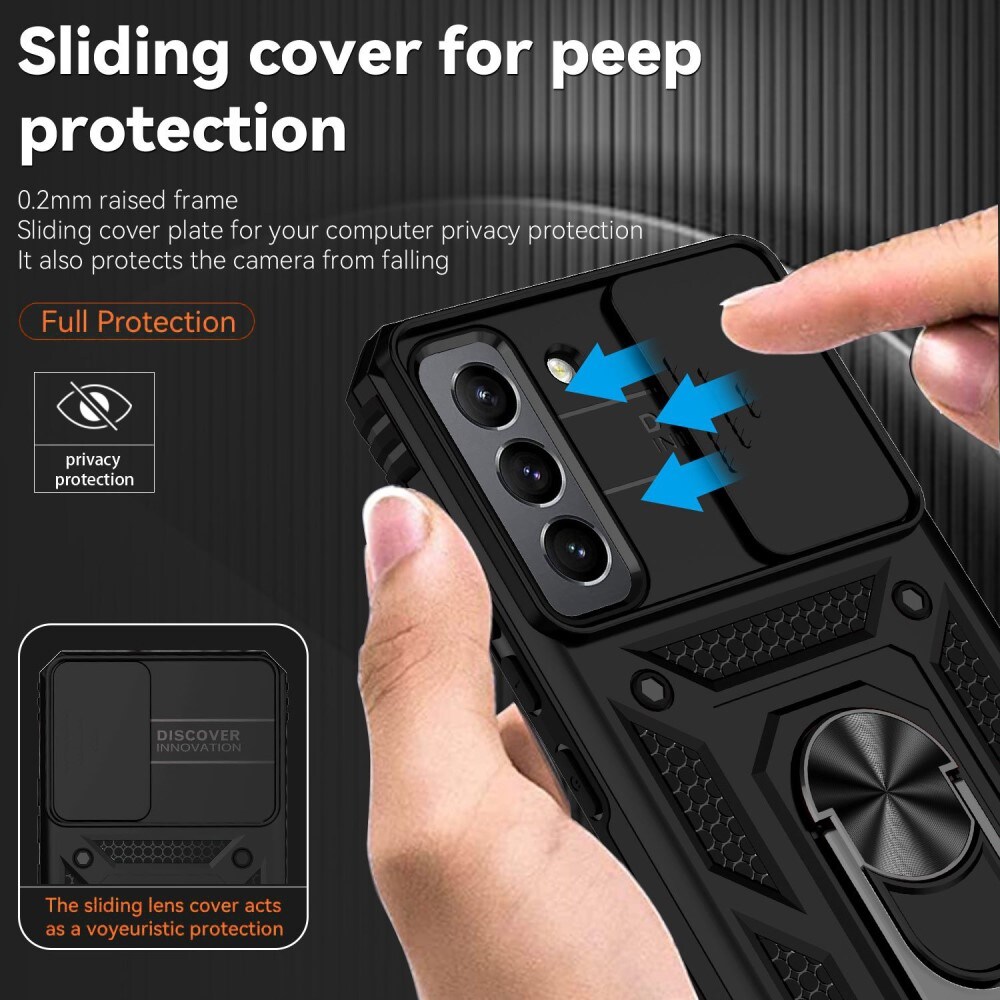 Samsung Galaxy S22 Cover med kamerabeskyttelse & fingerring, Sort