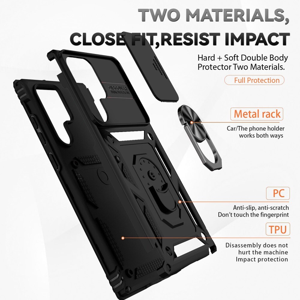 Samsung Galaxy S22 Ultra Cover med kamerabeskyttelse & fingerring, Sort