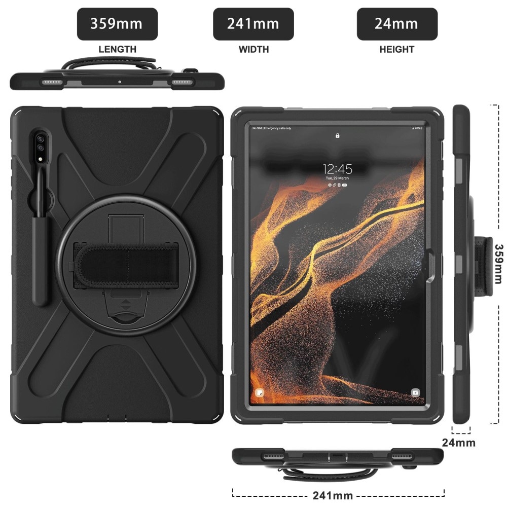 Samsung Galaxy Tab S10 Ultra Robust hybridskal med skulderrem Sort