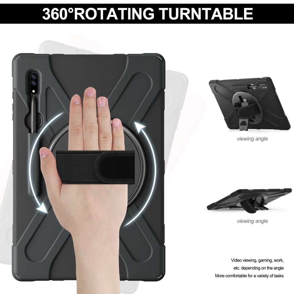 Samsung Galaxy Tab S10 Ultra Robust hybridskal med skulderrem Sort