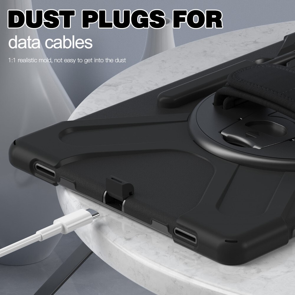 Samsung Galaxy Tab S10 Ultra Robust hybridskal med skulderrem Sort