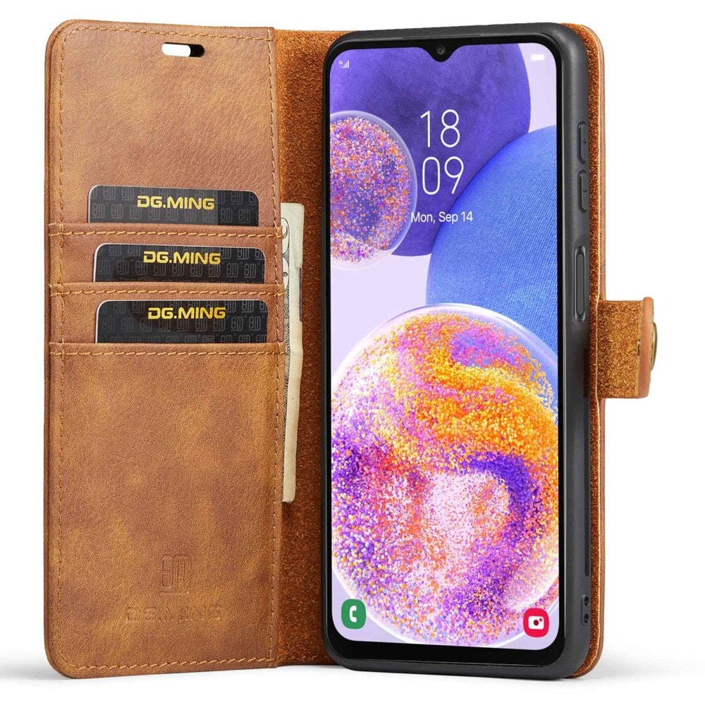 Samsung Galaxy A23 Pungetui med aftageligt cover, Cognac