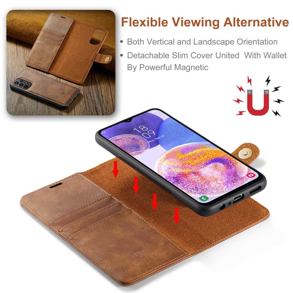 Samsung Galaxy A23 Pungetui med aftageligt cover, Cognac