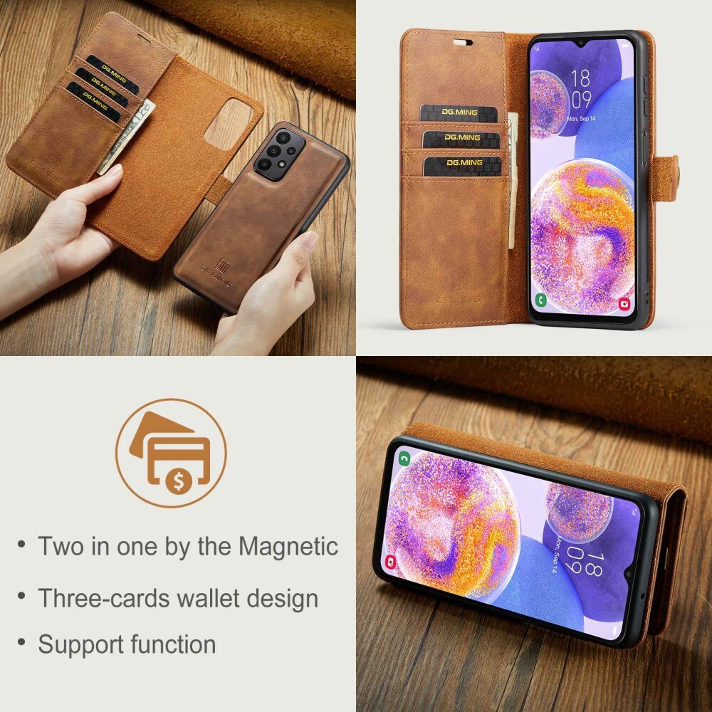 Samsung Galaxy A23 Pungetui med aftageligt cover, Cognac