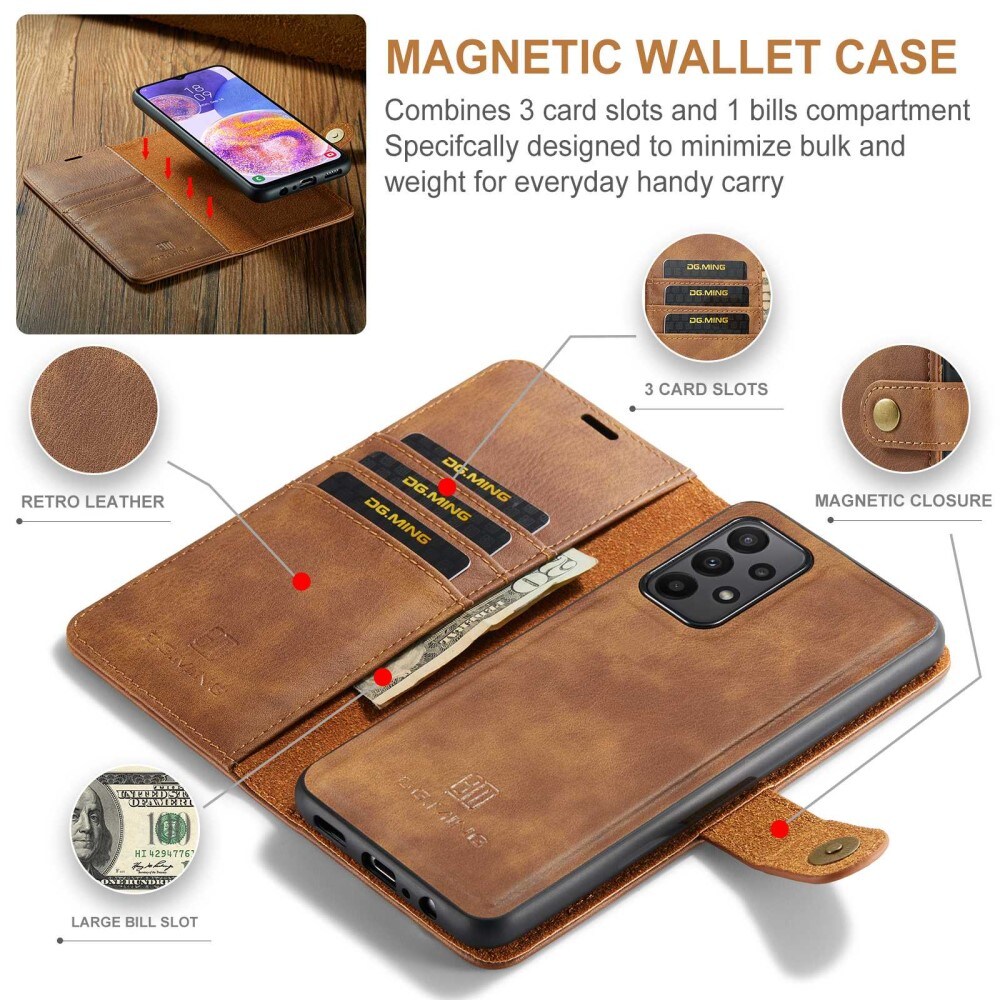 Samsung Galaxy A23 Pungetui med aftageligt cover, Cognac