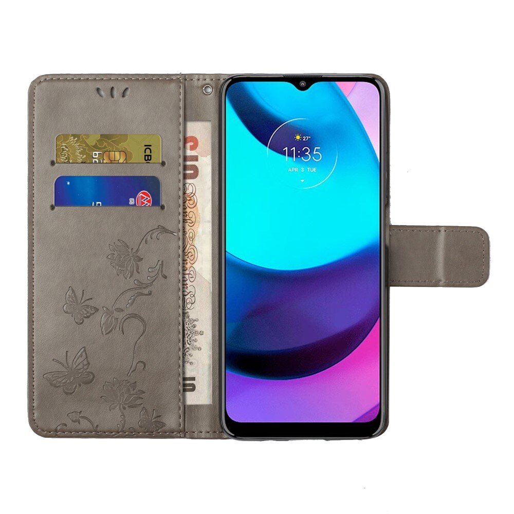 Motorola Moto E20/Moto E40 Mobiletui med sommerfugle, Grå