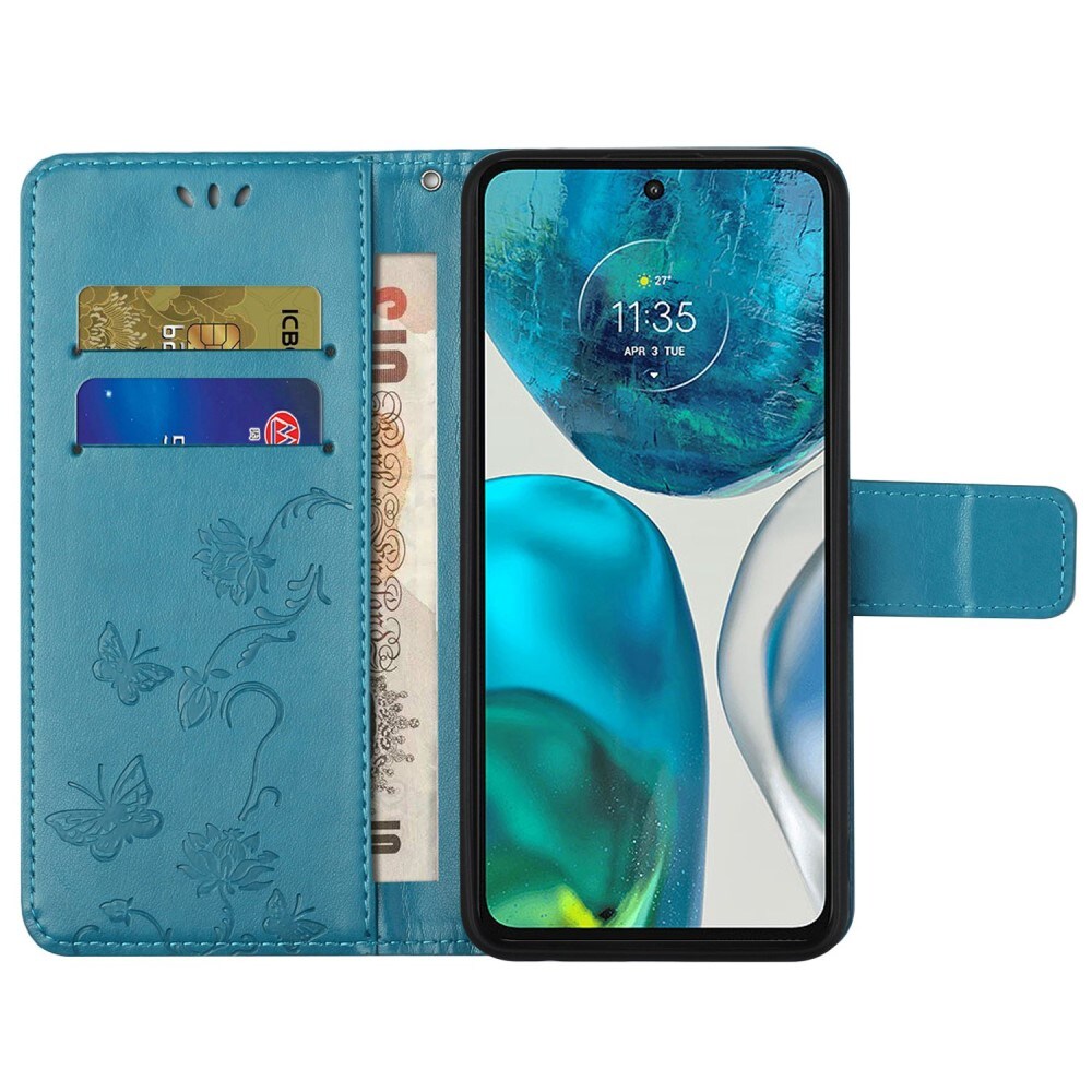 Motorola Moto E32 Mobiletui med sommerfugle, Blå