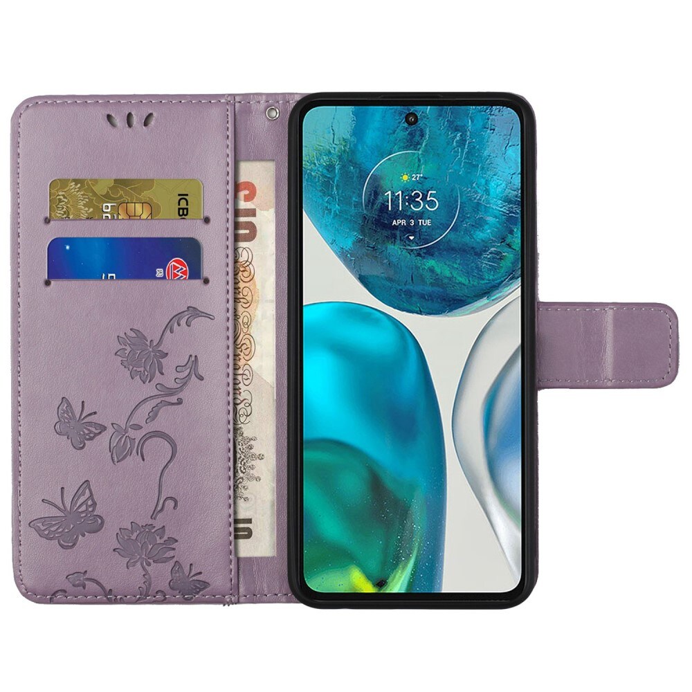 Motorola Moto E32 Mobiletui med sommerfugle, Lilla