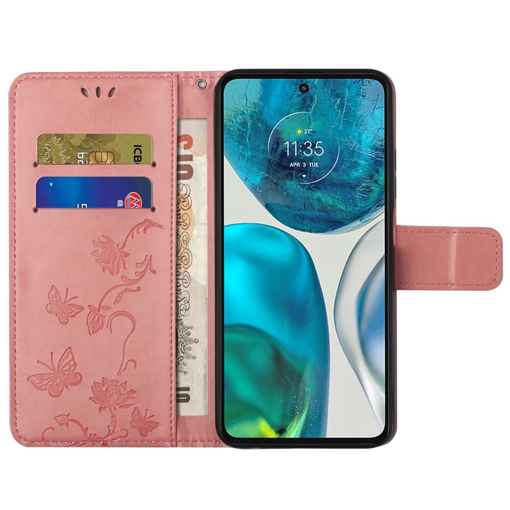 Motorola Moto E32 Mobiletui med sommerfugle, Lyserød