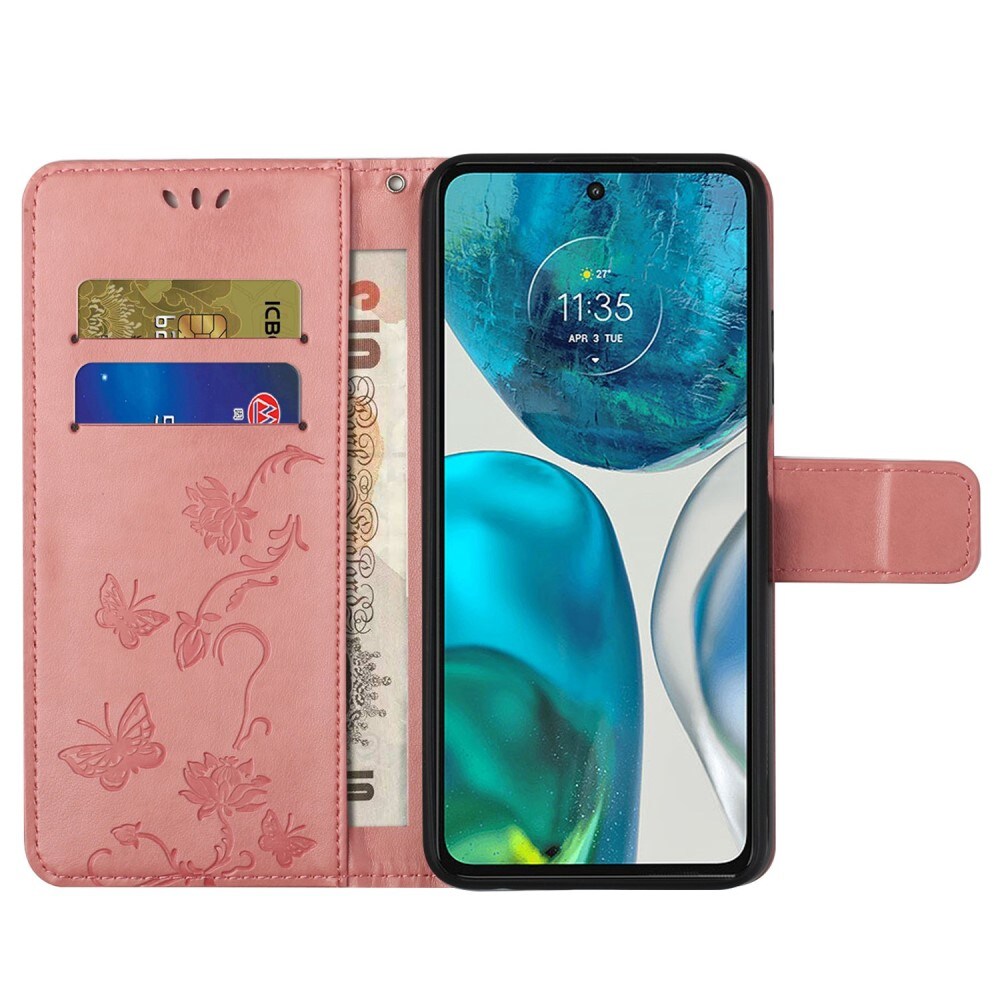 Motorola Moto G52 Mobiletui med sommerfugle, Lyserød