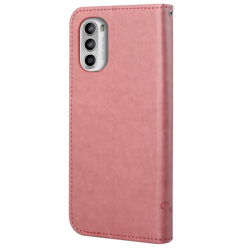 Motorola Moto G52 Mobiletui med sommerfugle, Lyserød