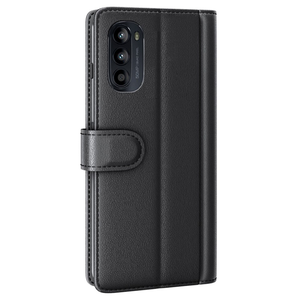 Motorola Moto G82/Moto G52 Slankt mobiletui i ægte læder, Sort