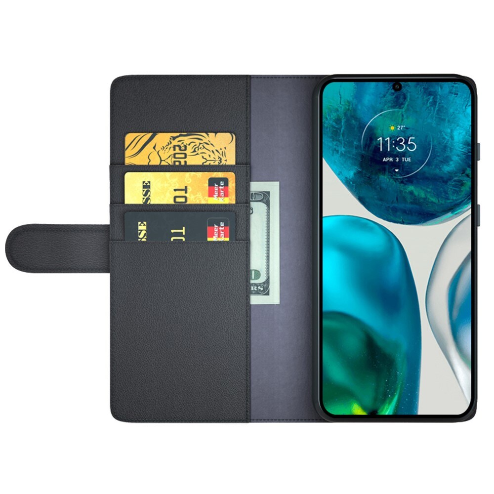 Motorola Moto G82/Moto G52 Slankt mobiletui i ægte læder, Sort