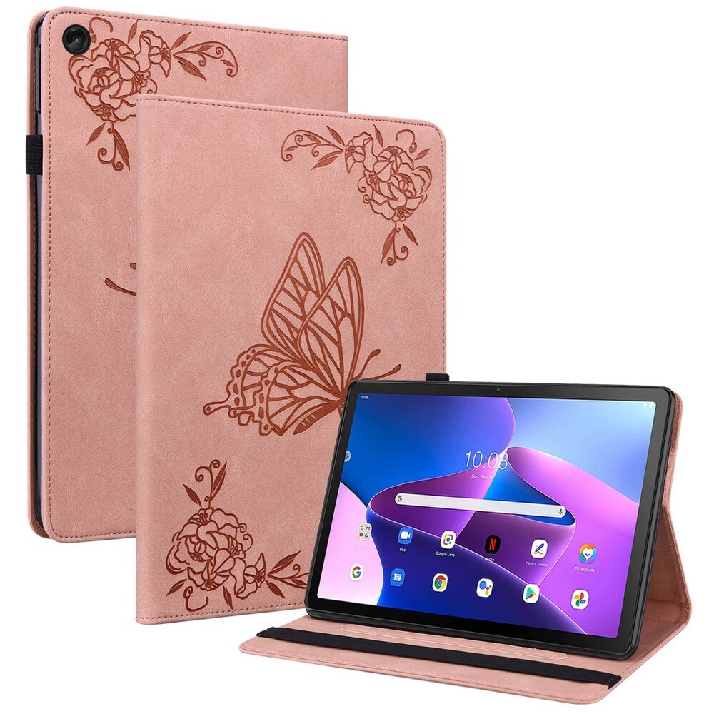 Lenovo Tab M10 (3rd Gen) Etui med sommerfugle, Lyserød